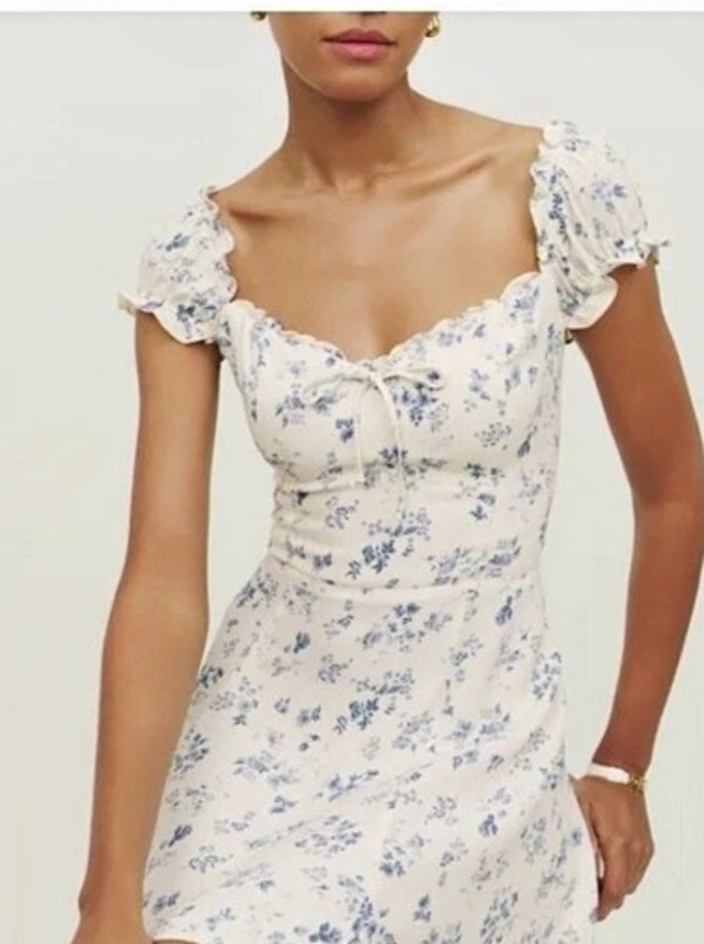 Reformation Pacey Mini Dress Floral Mini Dress in White & Blue Size Medium